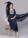 Women's Printed & Embroidered Rayon Straight Kurta Pant Dupatta Set