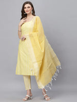 Women's Woven designed Cotton Blend Straight Kurta Pant Dupatta Set-YLWMELODY-S