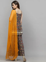 Women's Printed Rayon Kurta Sharara Dupatta Set-KSDNAVYBIBA-XS