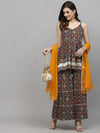 Women's Printed Rayon Kurta Sharara Dupatta Set-KSDNAVYBIBA-XS