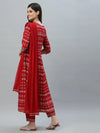 Women's Printed Rayon Embroidered Anarkali Kurta Pant Dupatta Set-KPDREDCHAMKI-S