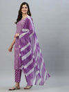 Women's Bandhej Printed Rayon Kurta Pant Dupatta Set-KPDPURPLELEMON-S