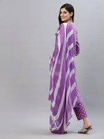 Women's Bandhej Printed Rayon Kurta Pant Dupatta Set-KPDPURPLELEMON-S