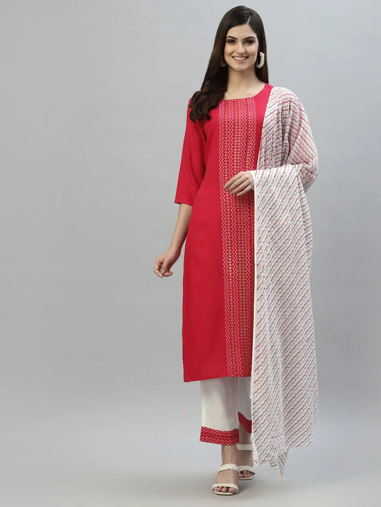 Women's Printed Rayon Straight Kurta Pant Dupatta Set-01F-Rubykpd-S