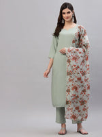 Women's Solid Rayon Straight Kurta Pant Dupatta Set-KPDMOREAGRO-S