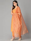 Women's Striped Cotton Blend Straight Kurta Pant Dupatta Set