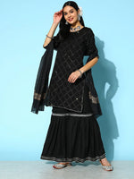 Women's Sequenced Rayon Kurta Sharara Dupatta Set