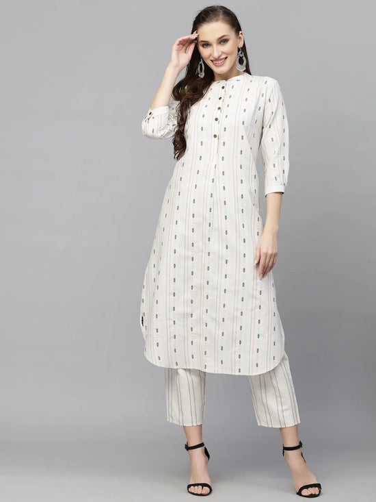 Women's Woven Design Cotton Blend Kurta Pant Set