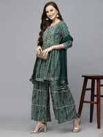 Women's Bandhej Printed & Embroidered Kurta Sharara Dupatta Set-KSDGREENBERRY-S