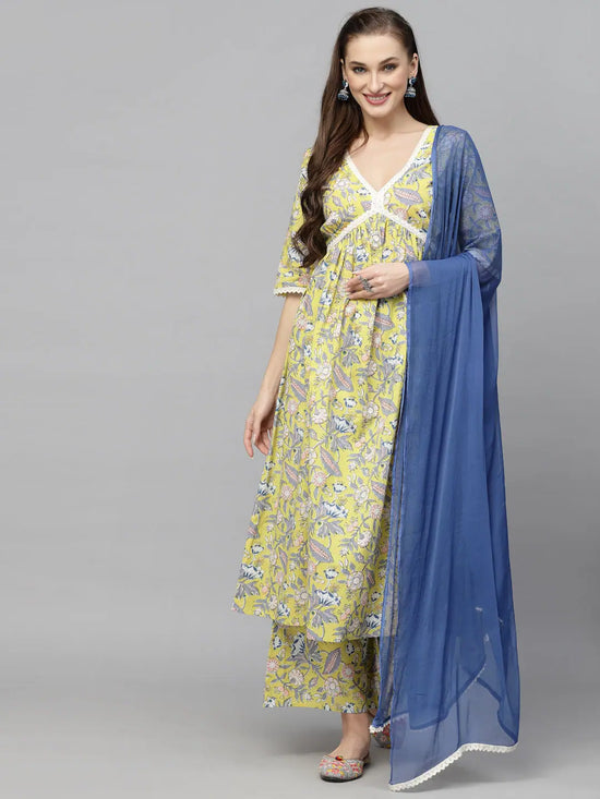 Women's Floral Printed Kurta Palazzo Dupatta Set