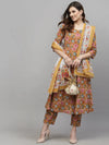 Women's Floral Printed Cotton Kurta Pant Dupatta Set