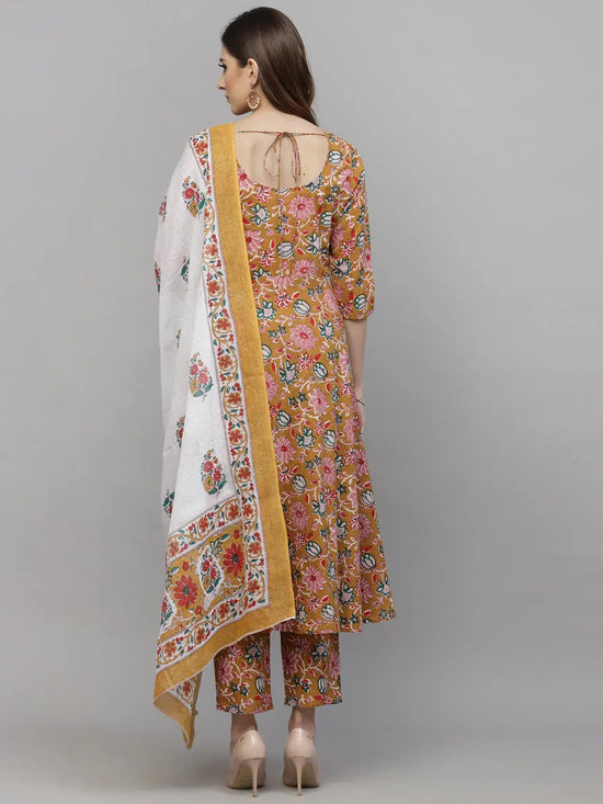 Women's Floral Printed Cotton Kurta Pant Dupatta Set