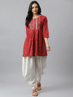 Bandhani Print Rayon A-Line Kurta Dhoti Pant Set