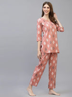 Women's Ikat Deep Print Rayon Night Suit Set