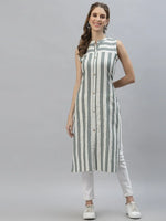 Women's Self Woven Striped Cotton Blend Straight Kurta-GERRY-XS