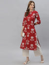 Women's Floral Printed Rayon Straight Kurta-DOLLYMAROON-S