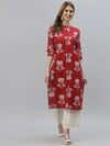 Women's Floral Printed Rayon Straight Kurta-DOLLYMAROON-S