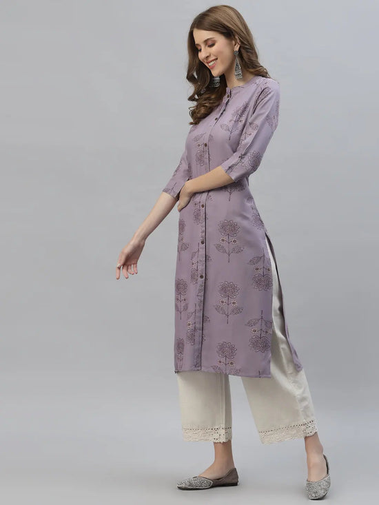 Women's Floral Printed Rayon Straight Kurta-DOLLYIRIS-S