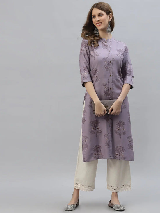 Women's Floral Printed Rayon Straight Kurta-DOLLYIRIS-S