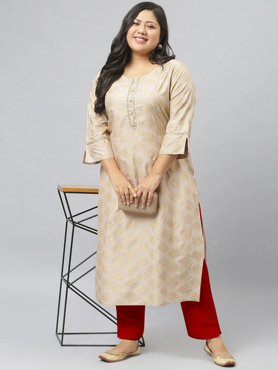 Gold Printed Rayon Straight Kurta