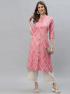 Women's Bandhani Printed Cotton Blend A-Line Kurta-KESARPINK-S