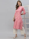 Women's Bandhani Printed Cotton Blend A-Line Kurta-KESARPINK-S