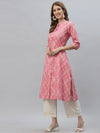 Women's Bandhani Printed Cotton Blend A-Line Kurta-KESARPINK-S