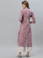 Women's Floral Print Rayon A-Line Kurta-FIONAMAUVE-S