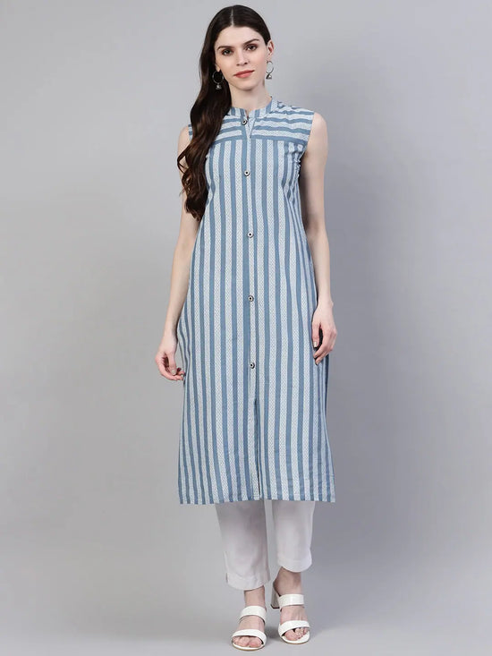 Women's Striped Cotton Straight Kurta