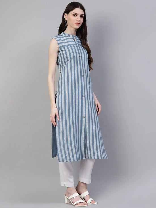 Women's Striped Cotton Straight Kurta