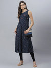 Women's Bandhni Print Rayon Flared Kurta-Vivoblue-XS