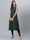 Women's Bandhni Print Rayon Flared Kurta-Vivogreen-XS