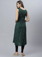 Women's Bandhni Print Rayon Flared Kurta-Vivogreen-XS