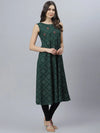 Women's Bandhni Print Rayon Flared Kurta-Vivogreen-XS