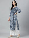 Women's Indigo Printed Cotton Slub Straight Kurta