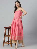 Women's Gold Printed Rayon Pleated Kurta