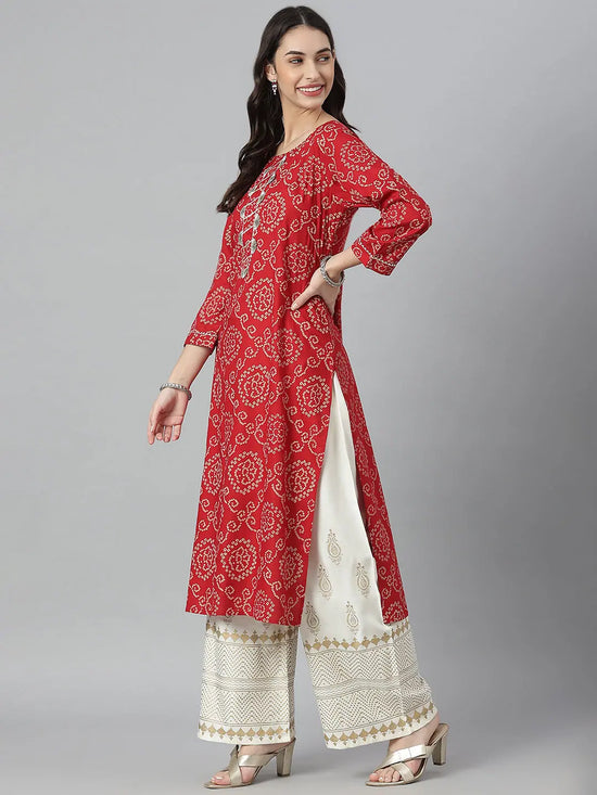 Women's Bandhej Printed Rayon Straight Kurta