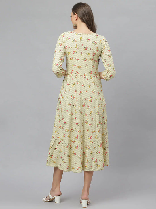 Women's Floral Printed Rayon Tiered kurta