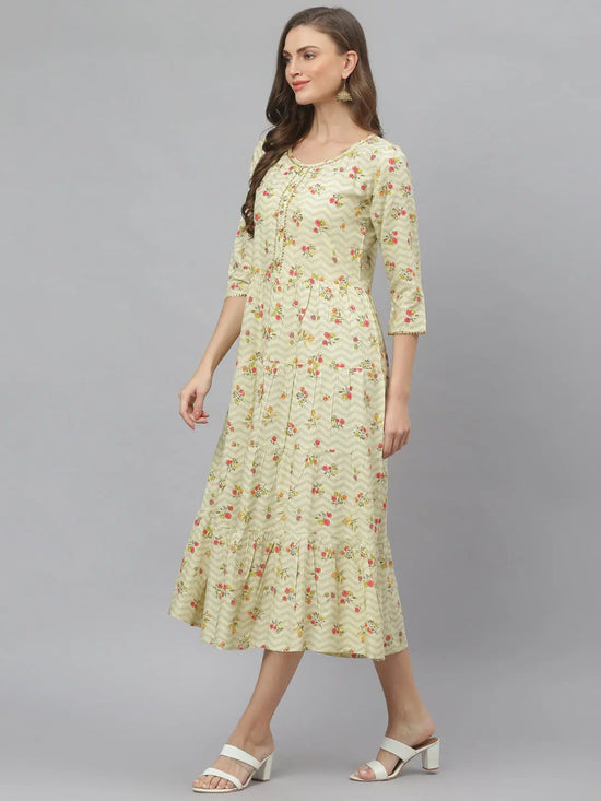 Women's Floral Printed Rayon Tiered kurta