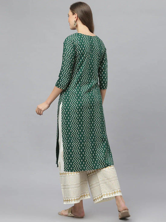 Women's Printed Rayon Straight Kurta-GREENFANNY-S