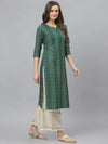 Women's Printed Rayon Straight Kurta-GREENFANNY-S