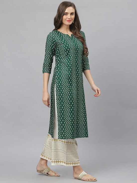 Women's Printed Rayon Straight Kurta-GREENFANNY-S