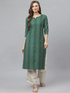 Women's Printed Rayon Straight Kurta-GREENFANNY-S