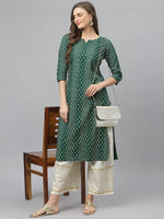 Women's Printed Rayon Straight Kurta-GREENFANNY-S