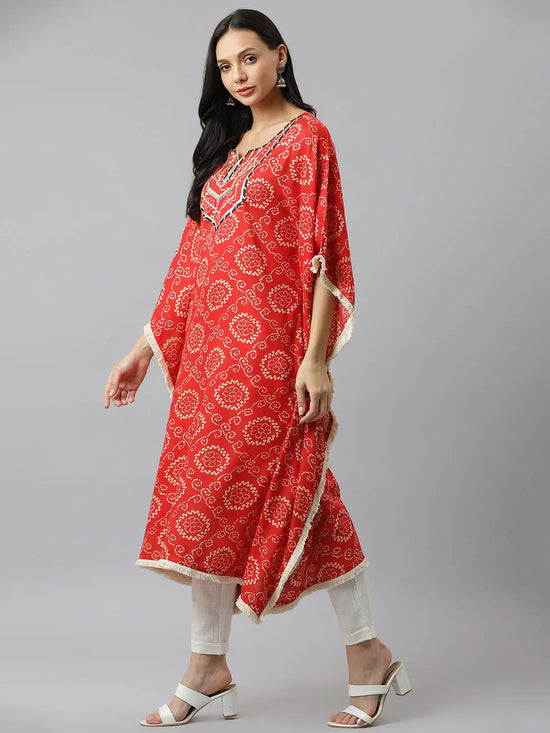 Women's Bandhni Print Rayon Kaftan Kurta