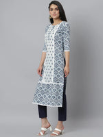 Women's Floral Printed Rayon Straight Kurta-Indublue-S