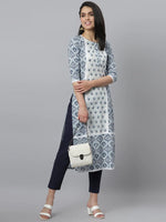 Women's Floral Printed Rayon Straight Kurta-Indublue-S