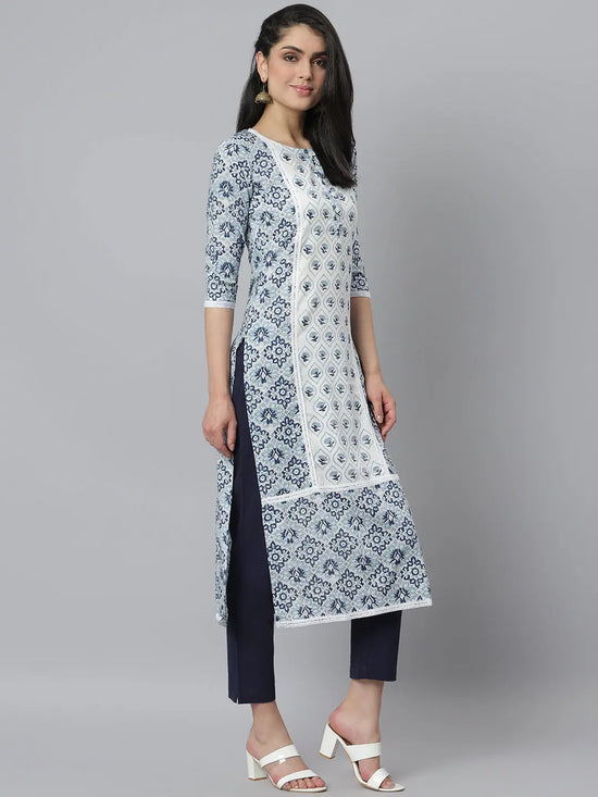 Women's Floral Printed Rayon Straight Kurta-Indublue-S