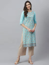 Women's Floral Printed Rayon Straight Kurta-Skycandy-S