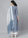 Women's Peinted Cotton Kurta Dupatta Set-Summerbluekdset-S